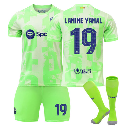 UONNO Barcelona Second Away UEFA LAMINE YAMAL #19 Soccer Jersey for Kids Adult 3 Pcs Outfits