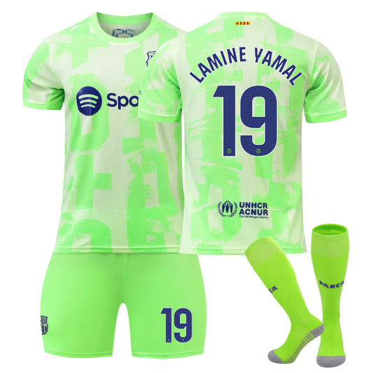 UONNO Barcelona Second Away LAMINE YAMAL #19 Soccer Jersey for Kids Adult 3 Pcs Outfits