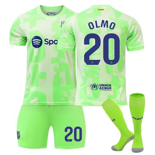 UONNO Barcelona Second Away OLMO #20 Soccer Jersey for Kids Adult 3 Pcs Outfits