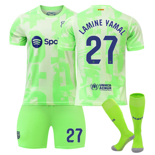 UONNO Barcelona Second Away LAMINE YAMAL #27 Soccer Jersey for Kids Adult 3 Pcs Outfits