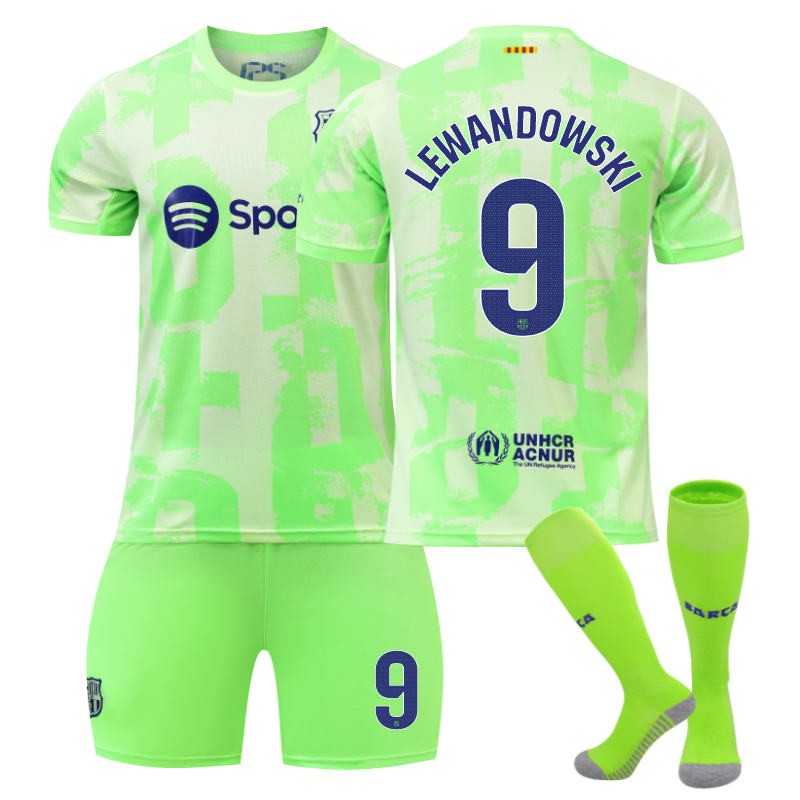 UONNO Barcelona Second Away LEWANDOWSKI #9 Soccer Jersey for Kids Adult 3 Pcs Outfits