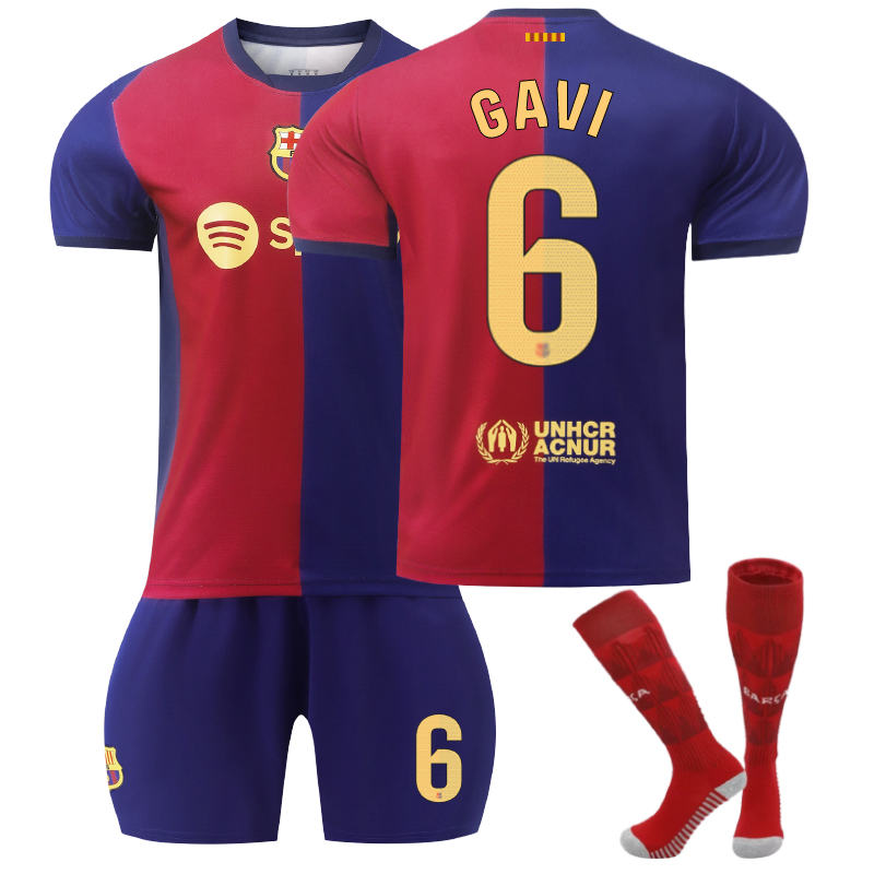 UONNO Barcelona Home GAVI #6 Soccer Jersey for Kids Adult 3 Pcs Outfits