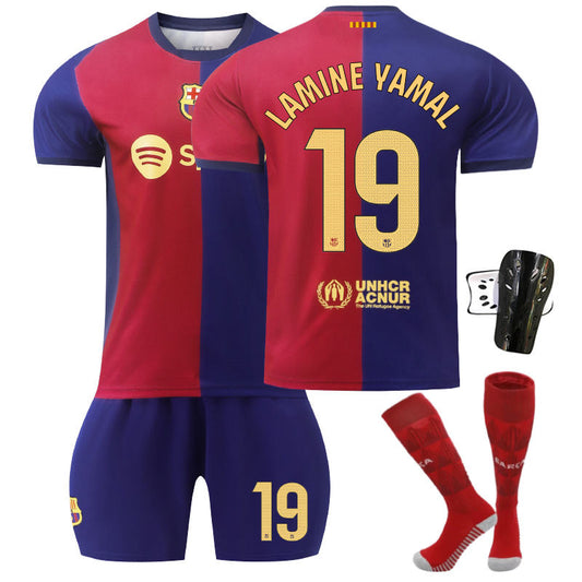 UONNO Barcelona Home LAMINE YAMAL #19 Soccer Jersey for Kids Adult 3 Pcs Outfits