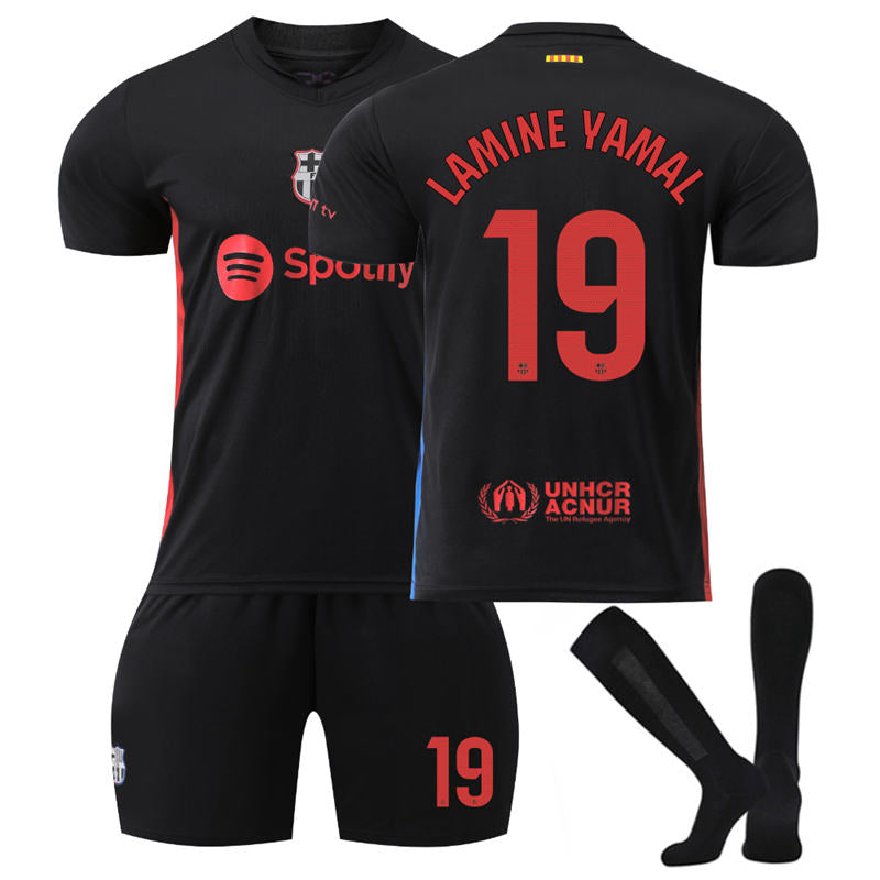 UONNO Barcelona Away LAMINE YAMAL #19 Soccer Jersey for Kids Adult 3 Pcs Outfits