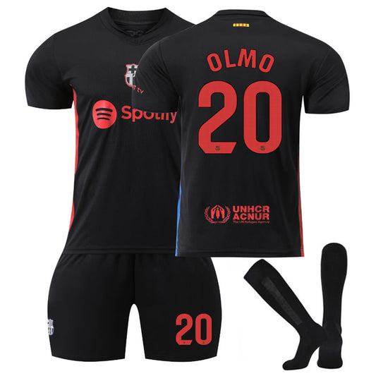 UONNO Barcelona Away OLMO #20 Soccer Jersey for Kids Adult 3 Pcs Outfits