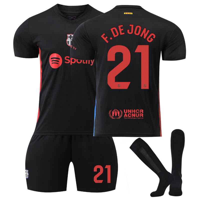 UONNO Barcelona Away F.DE JONG #21 Soccer Jersey for Kids Adult 3 Pcs Outfits