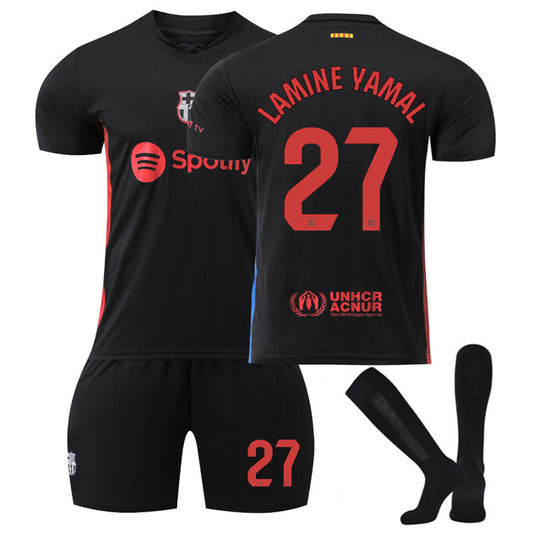 UONNO Barcelona Away LAMINE YAMAL #27 Soccer Jersey for Kids Adult 3 Pcs Outfits