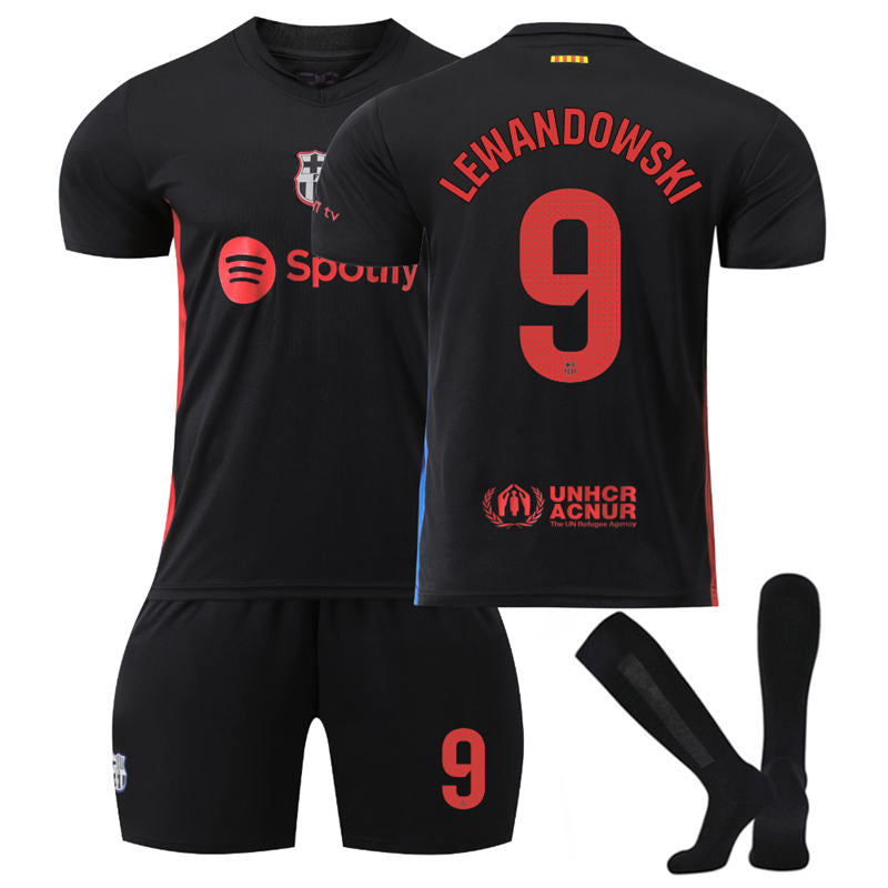 UONNO Barcelona Away LEWANDOWSKI #9 Soccer Jersey for Kids Adult 3 Pcs Outfits