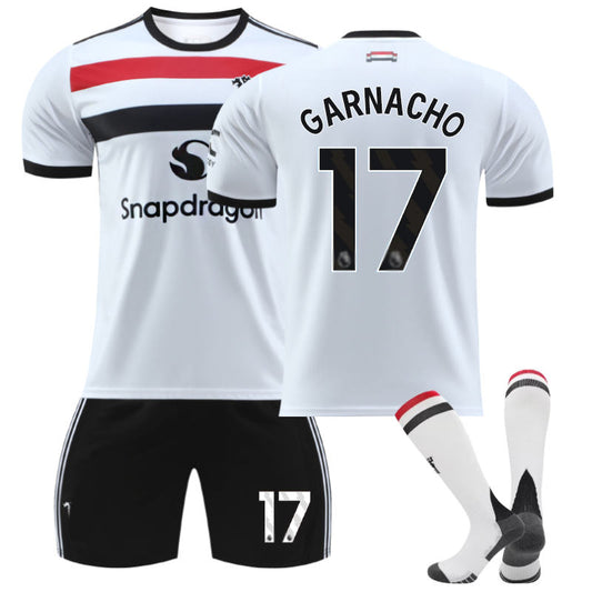 UONNO Red Devil Second Away GARNACHO #17 Soccer Jersey for Kids Adult 3 Pcs Outfits