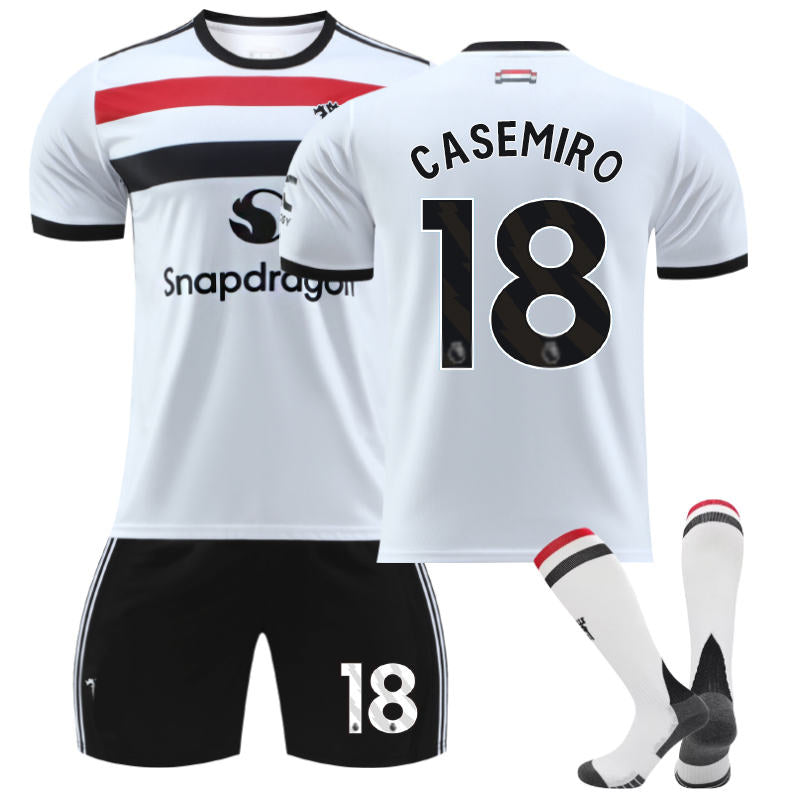 UONNO Red Devil Second Away CASEMIRO #18 Soccer Jersey for Kids Adult 3 Pcs Outfits