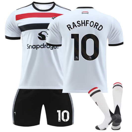 UONNO Red Devil Second Away RASHFORD #10 Soccer Jersey for Kids Adult 3 Pcs Outfits