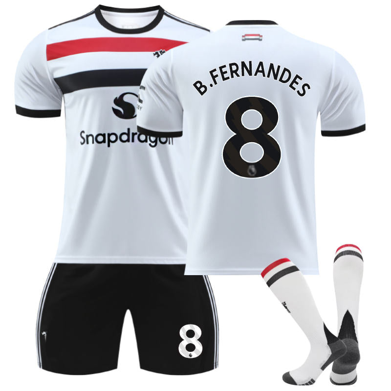 UONNO Red Devil Second Away B.FERNANDES #8 Soccer Jersey for Kids Adult 3 Pcs Outfits