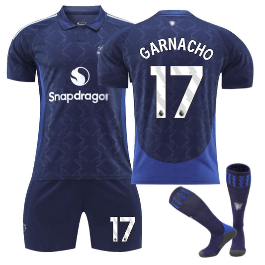 UONNO Red Devil Away GARNACHO #17 Soccer Jersey for Kids Adult 3 Pcs Outfits