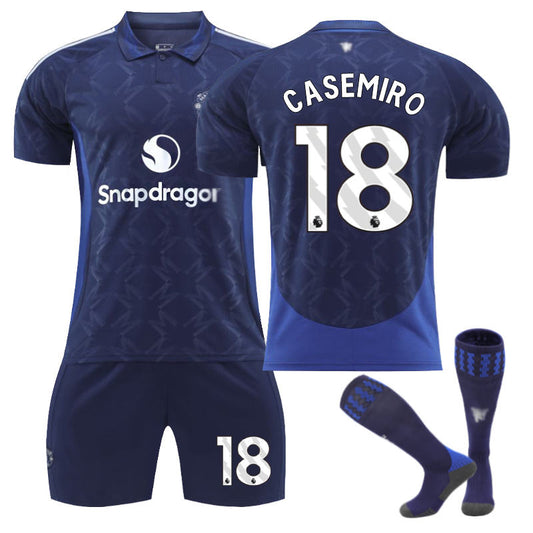 UONNO Red Devil Away CASEMIRO #18 Soccer Jersey for Kids Adult 3 Pcs Outfits