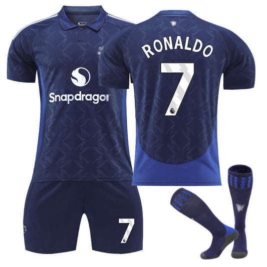 UONNO Red Devil Away RONALDO #7 Soccer Jersey for Kids Adult 3 Pcs Outfits