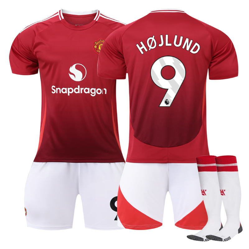 UONNO Red Devil Home H?JLUND #9 Soccer Jersey for Kids Adult 3 Pcs Outfits