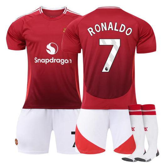 UONNO Red Devil Home RONALDO #7 Soccer Jersey for Kids Adult 3 Pcs Outfits