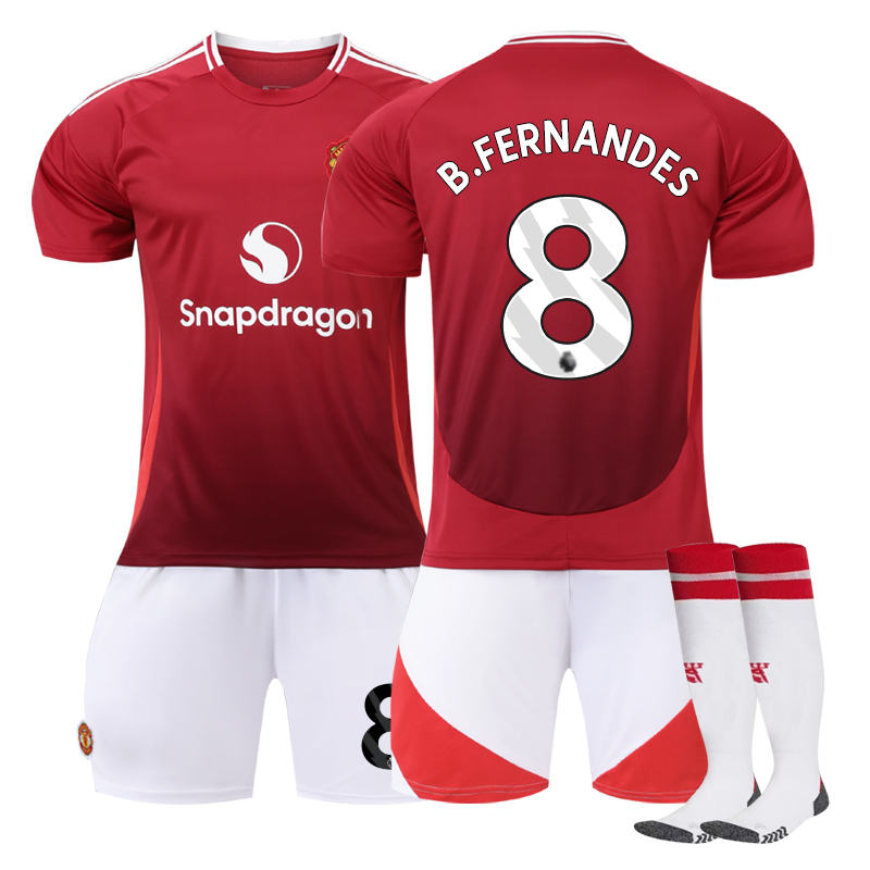 UONNO Red Devil Home B.FERNANDES #8 Soccer Jersey for Kids Adult 3 Pcs Outfits