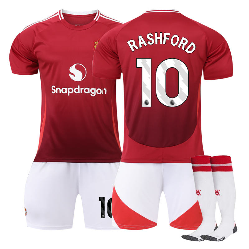 UONNO Red Devil Home RASHFORD #10 Soccer Jersey for Kids Adult 3 Pcs Outfits