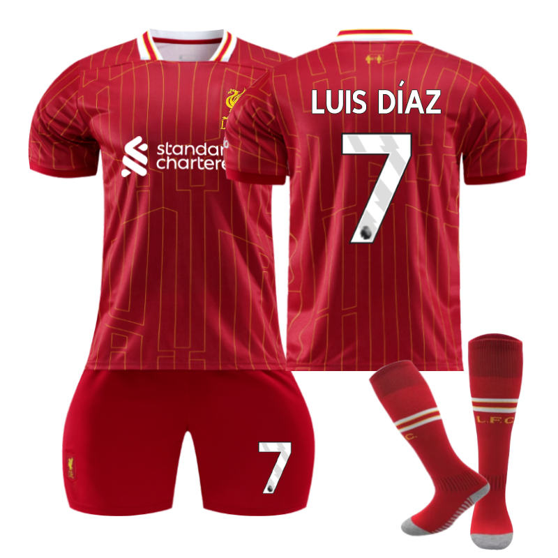 UONNO Liverpool Home LUIS DIAZ #7 Soccer Jersey for Kids Adult 3 Pcs Outfits