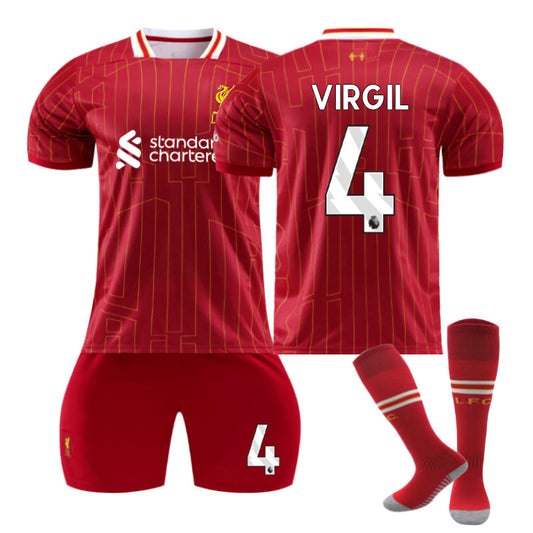 UONNO Liverpool Home VIRGIL #4 Soccer Jersey for Kids Adult 3 Pcs Outfits