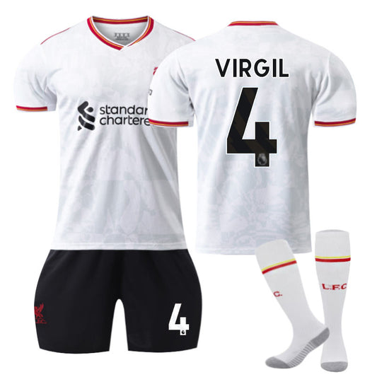 UONNO Liverpool Second Away VIRGIL #4 Soccer Jersey for Kids Adult 3 Pcs Outfits