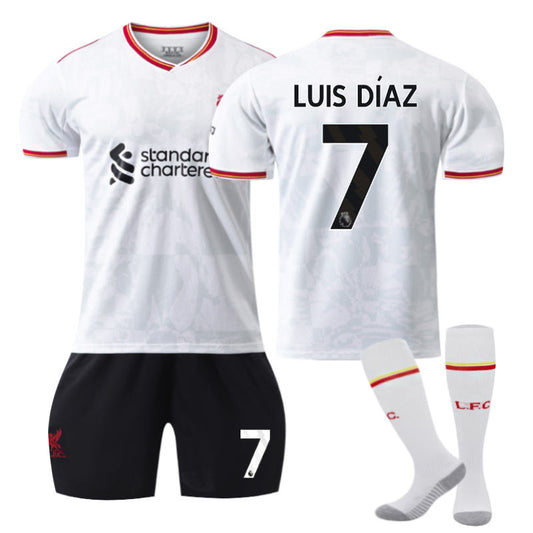 UONNO Liverpool Second Away LUIS DIAZ #7 Soccer Jersey for Kids Adult 3 Pcs Outfits