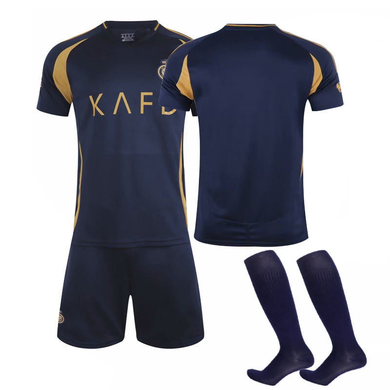 UONNO Al Nassr FC Soccer Jersey for Kids Adult 3 Pcs Training Outfits-Blue Gold