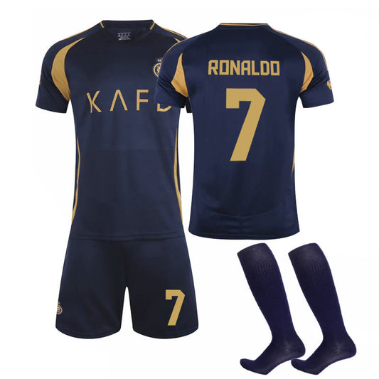 UONNO Al Nassr FC RONALDO #7 Soccer Jersey for Kids Adult 3 Pcs Outfits-Blue Gold