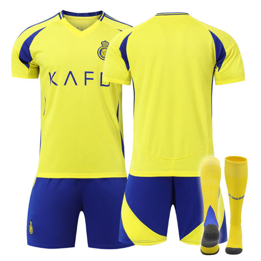 UONNO Al Nassr FC Home Soccer Jersey for Kids Adult 3 Pcs Training Outfits