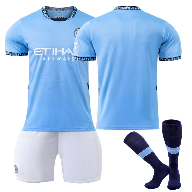 UONNO Manchester City Home UEFA Soccer Jersey for Kids Adult 3 Pcs Training Outfits