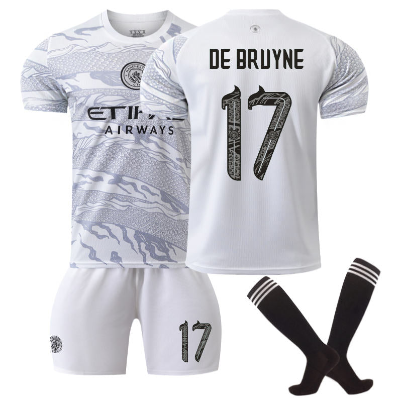 UONNO Manchester City Dragon DE BRUYNE #17 Soccer Jersey for Kids Adult 3 Pcs Outfits-White