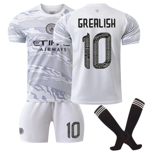 UONNO Manchester City Dragon GREALISH #10 Soccer Jersey for Kids Adult 3 Pcs Outfits-White