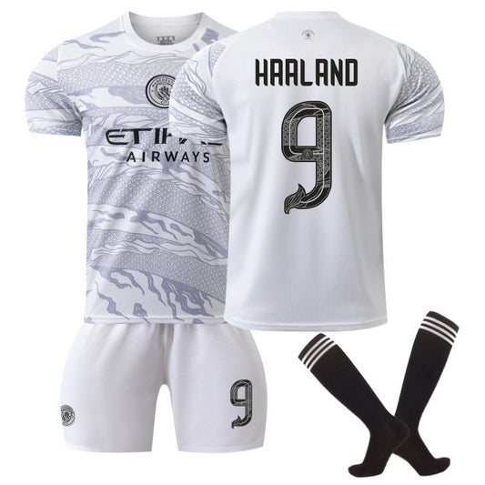 UONNO Manchester City Dragon HAALAND #9 Soccer Jersey for Kids Adult 3 Pcs Outfits-White