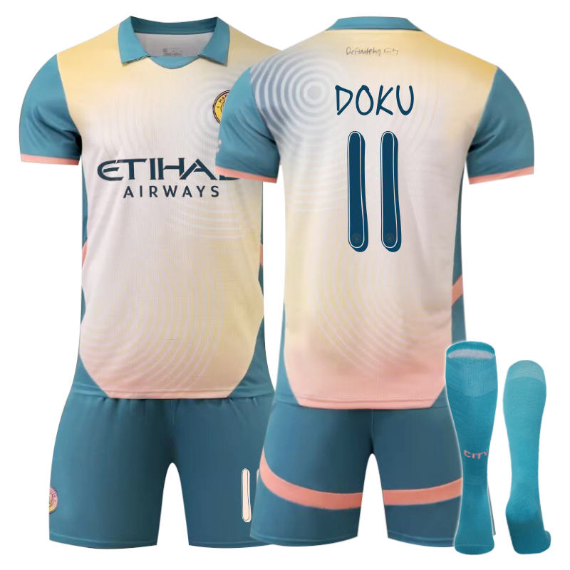 UONNO Manchester City Third Away DOKU #11 Soccer Jersey for Kids Adult 3 Pcs Outfits