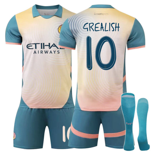 UONNO Manchester City Third Away GREALISH #10 Soccer Jersey for Kids Adult 3 Pcs Outfits