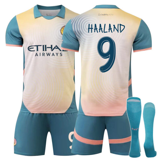 UONNO Manchester City Third Away HAALAND #9 Soccer Jersey for Kids Adult 3 Pcs Outfits