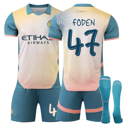 UONNO Manchester City Third Away FODEN #47 Soccer Jersey for Kids Adult 3 Pcs Outfits