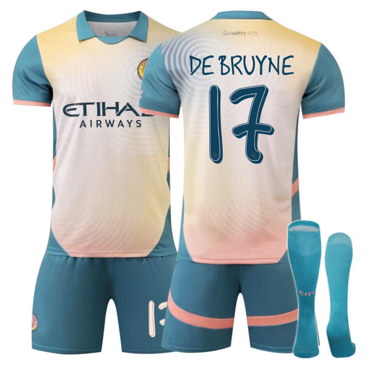 UONNO Manchester City Third Away DE BRUYNE #17 Soccer Jersey for Kids Adult 3 Pcs Outfits