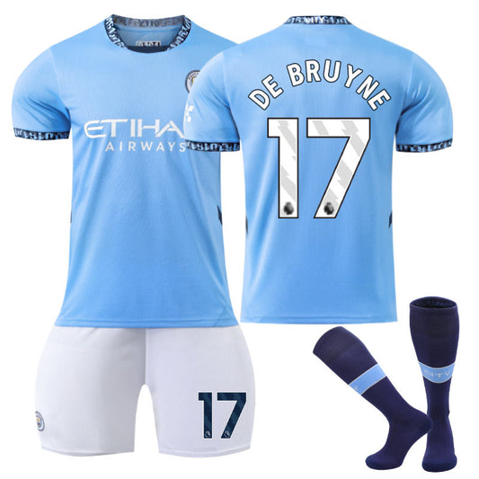 UONNO Manchester City Home DE BRUYNE #17 Soccer Jersey for Kids Adult 3 Pcs Outfits