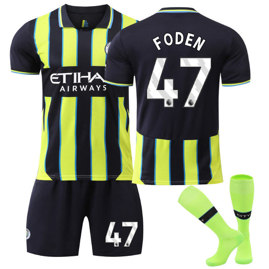 UONNO Manchester City Away FODEN #47 Soccer Jersey for Kids Adult 3 Pcs Outfits