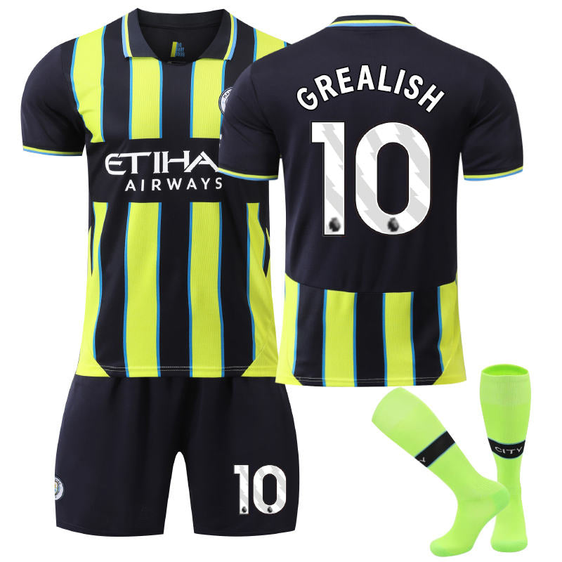 UONNO Manchester City Away GREALISH #10 Soccer Jersey for Kids Adult 3 Pcs Outfits