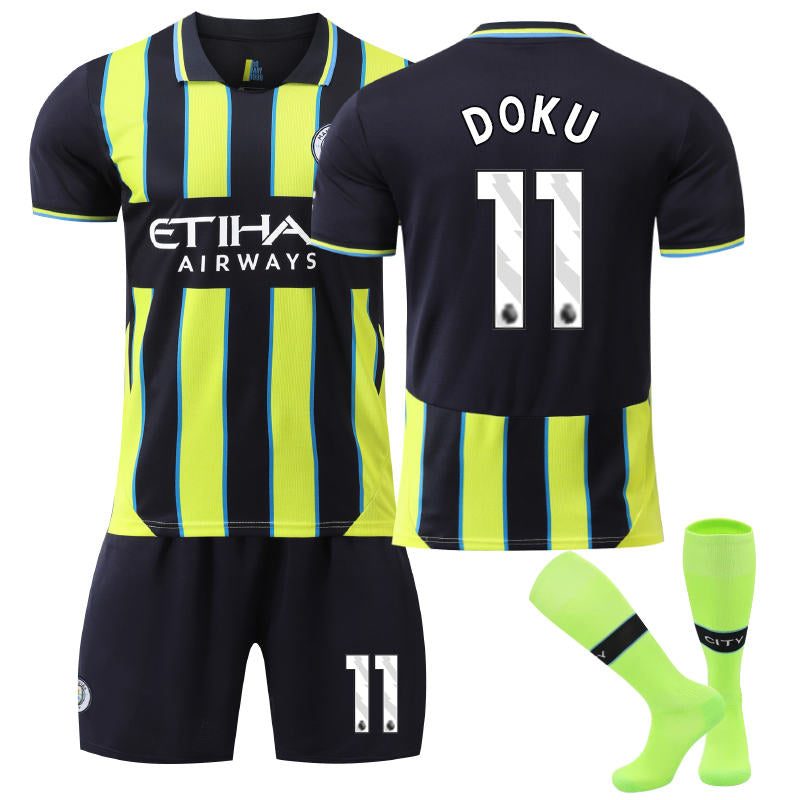 UONNO Manchester City Away DOKU #11 Soccer Jersey for Kids Adult 3 Pcs Outfits