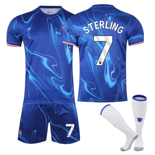 UONNO Chelsea Home STERLING #7 Soccer Jersey for Kids Adult 3 Pcs Outfits