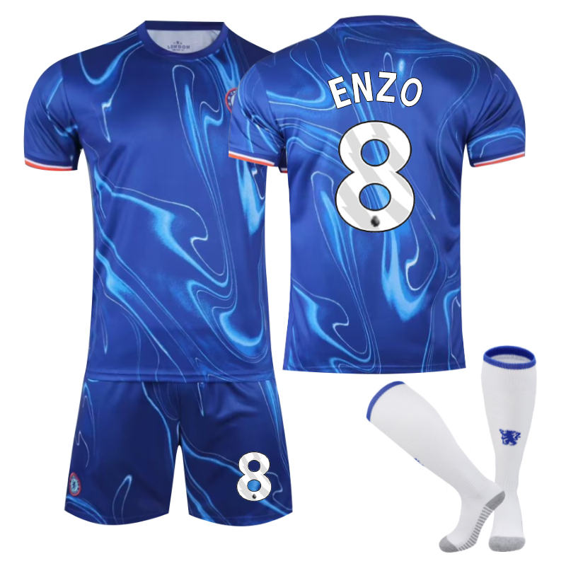 UONNO Chelsea Home ENZO #8 Soccer Jersey for Kids Adult 3 Pcs Outfits