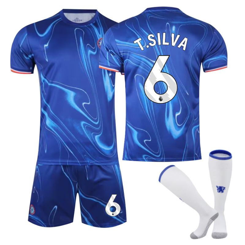 UONNO Chelsea Home T.SILVA #6 Soccer Jersey for Kids Adult 3 Pcs Outfits