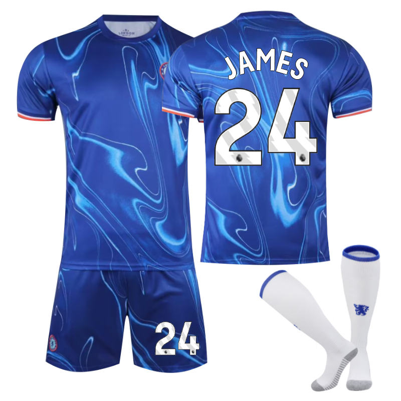 UONNO Chelsea Home JAMES #24 Soccer Jersey for Kids Adult 3 Pcs Outfits