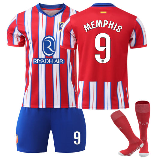 UONNO Atletico Madrid Home MEMPHIS #9 Soccer Jersey for Kids Adult 3 Pcs Outfits