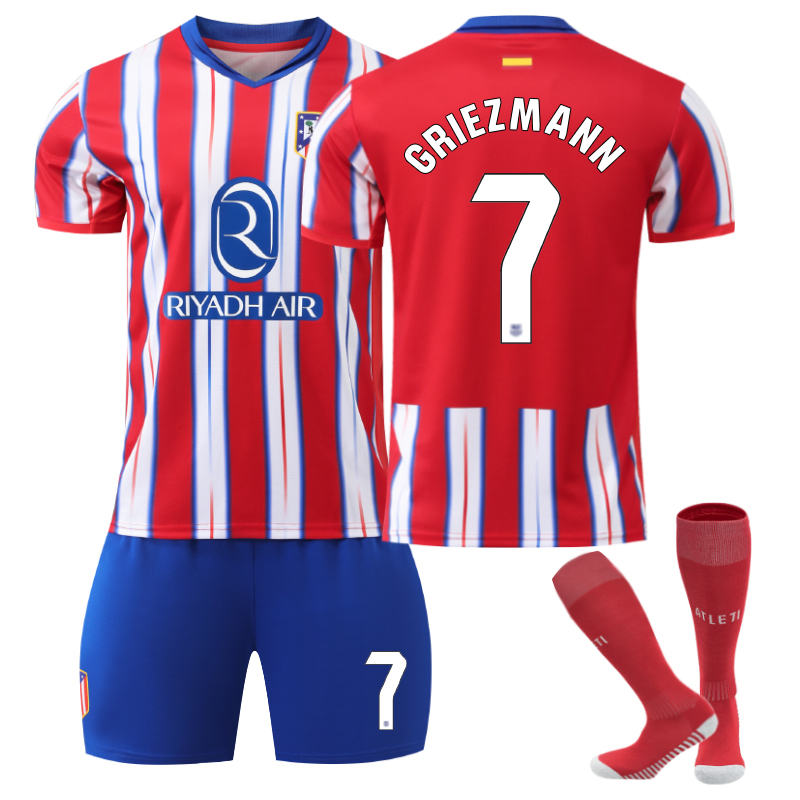 UONNO Atletico Madrid Home GRIEZMANN #7 Soccer Jersey for Kids Adult 3 Pcs Outfits