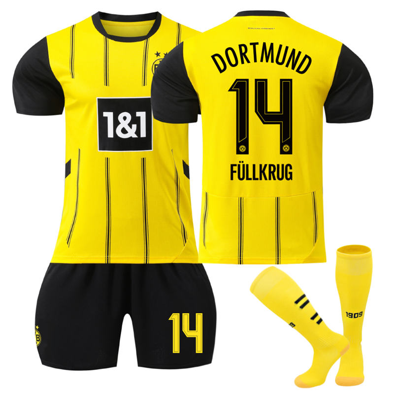 UONNO Dortmund Home FULLKRUG #14 Soccer Jersey for Kids Adult 3 Pcs Outfits